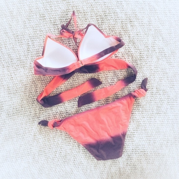 Sexy Ombre Halter Wrap Push Up Bikini Tie Sides - Picture 3 of 4